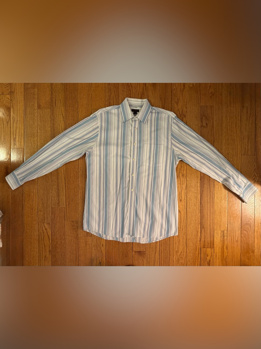 Men’s Express Light Blue and White Striped Button-Down Shirt